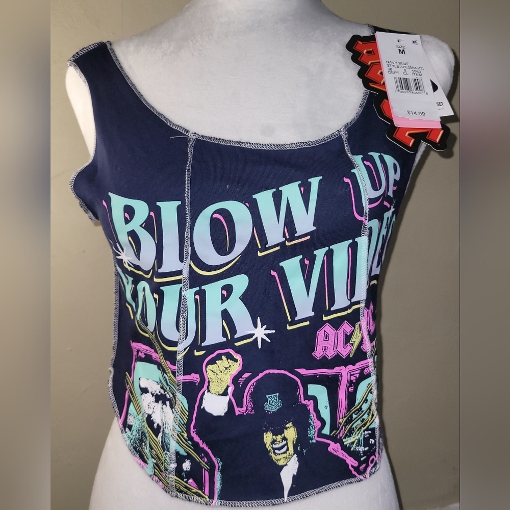 AC/DC Blow Up Your Video Crop Tank, Size Medium